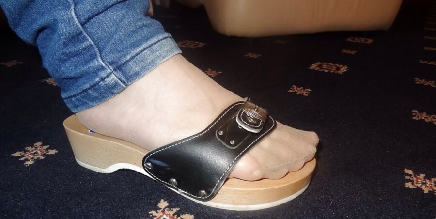 Free porn pics of Scholl,wooden shoe ,jeans and nylon feet 9 of 9 pics