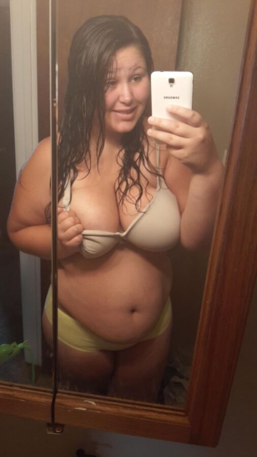 Free porn pics of Cute BBW takes some awesome selfies of her giant tits 17 of 88 pics