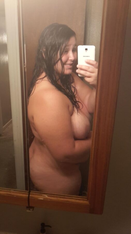 Free porn pics of Cute BBW takes some awesome selfies of her giant tits 15 of 88 pics